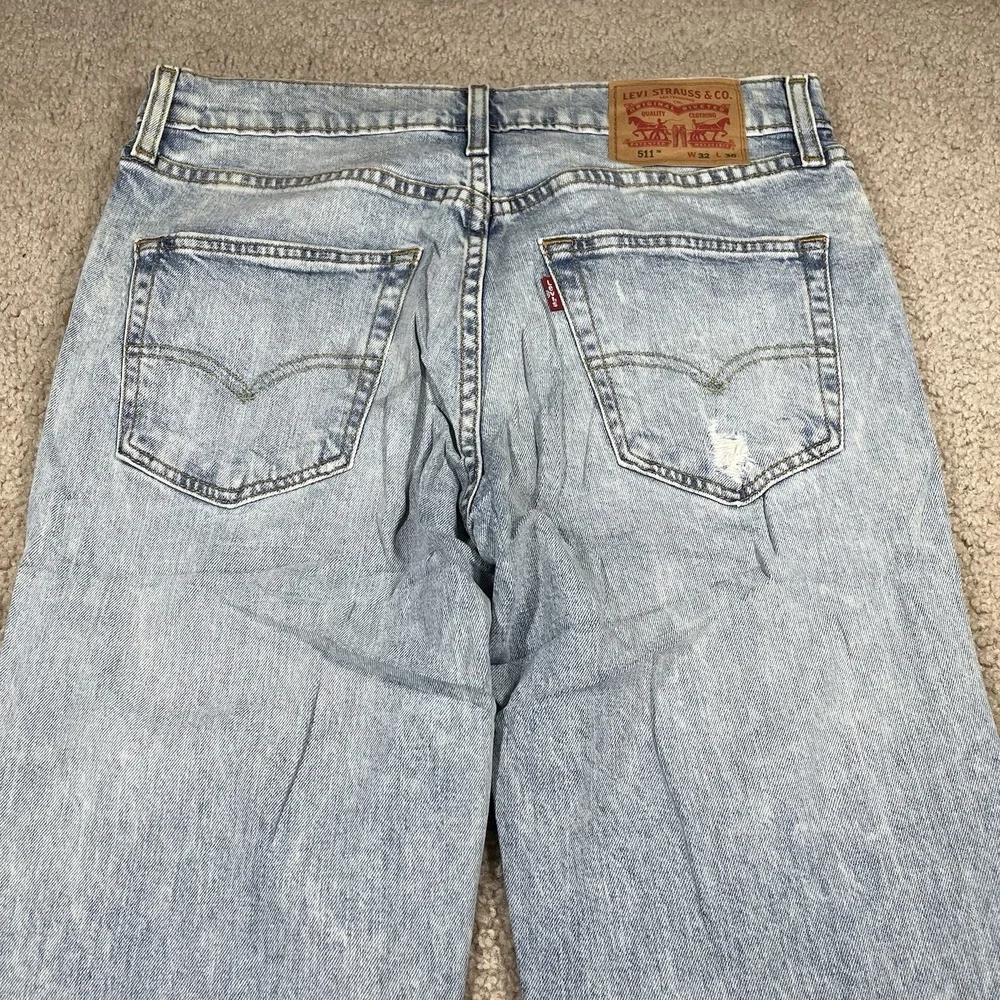 Levis 511 Slim Fit Mens Jeans 32x36 True Fit32x35 Light Wash Distressed FLEX NWT